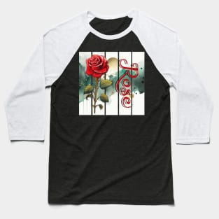 vintage rose with intricate text, watercolor art in the background Baseball T-Shirt